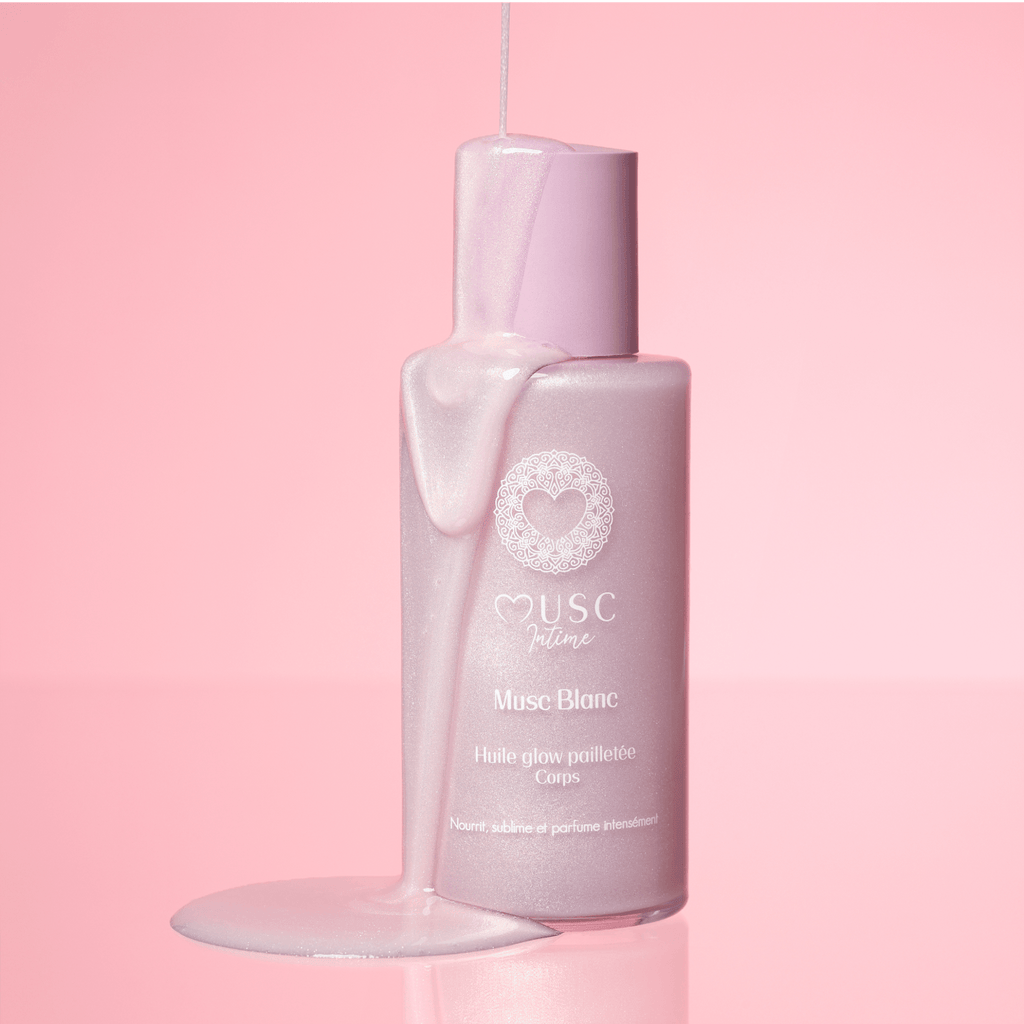 Huile Glow Pailletée Corps Musc Blanc